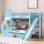Lit superposé de style château avec 2 tiroirs, 3 tablettes et glissade-1107856961-1107856965