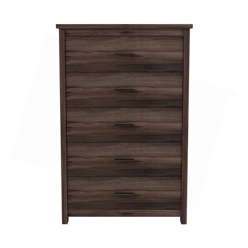 Commode en bois rétro avec 5 tiroirs, armoire de rangement pour la chambre à coucher, noyer foncé
