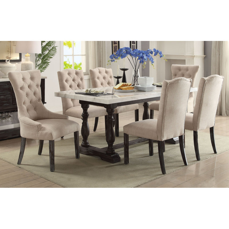 Gakona 6 - Person Marble Top Trestle Dining Set