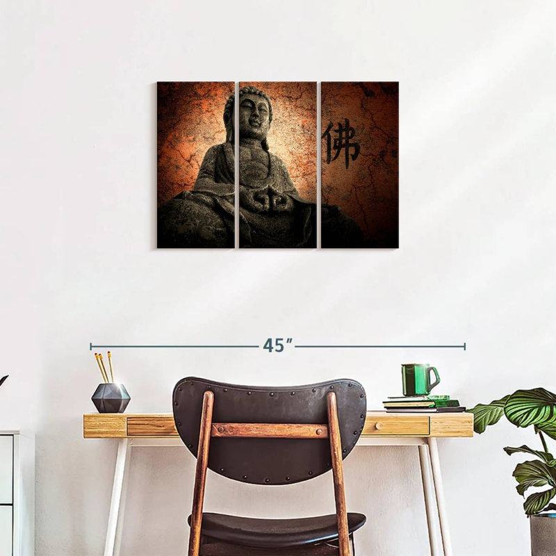 Bouddha grunge sur toile, ensemble de 3 pièces, H 20 po x l 33 po x P 1,25 po