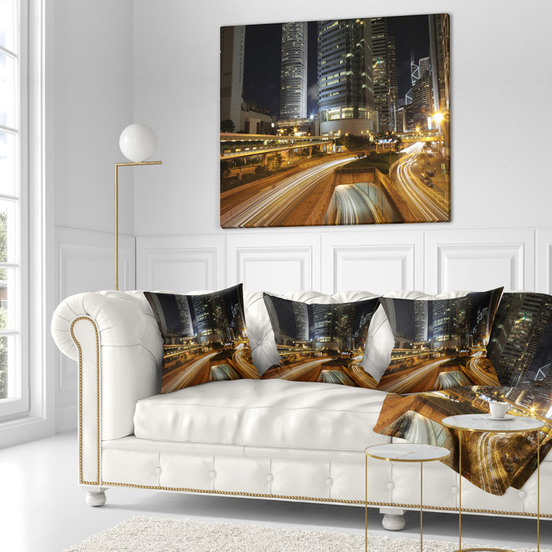 Oreiller de skyscrapers cityscape et de fréquentation, 16 po x 1 po, Coussin décoratif