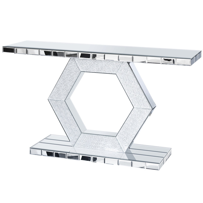 Table de hall d'entrée avec miroir hexagonal en cristal Sparkling
