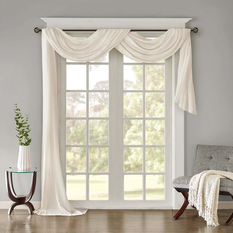 Audronius Solid Crushed Scarf Sheer, White, 42" W x 144" L