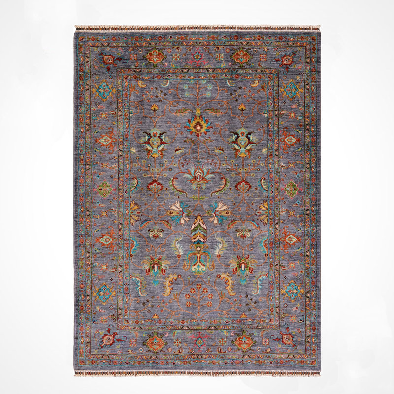 Tapis en laine et coton gris noué à la main Original Original