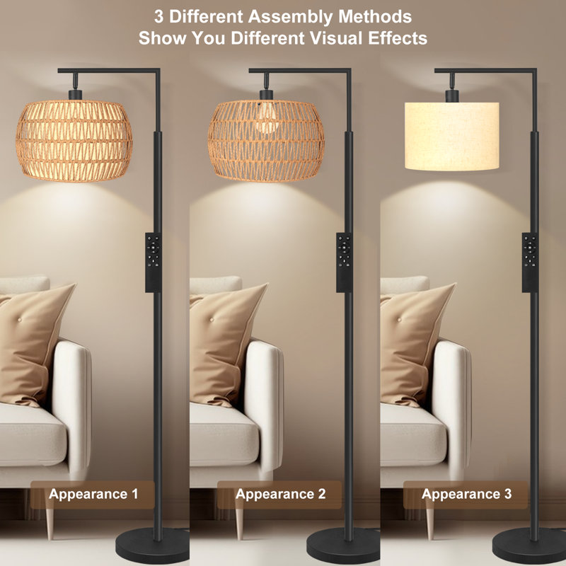 64” Floor Lamp With Remote Control, Dimmable Bulb Included, Black
