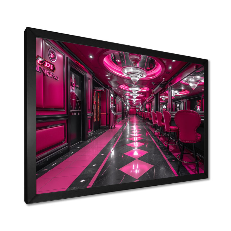 Casinos rose / noir et chanceux - Art mural, Toile encadrée noire simple, H 30 po x l 40 po x P 1,5 po