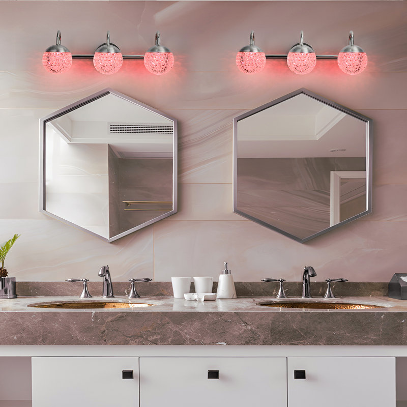 Modern Sphere Crystal-Effect Vanity Light – Smart Dimmable LED & App Control,3 Lights,Gold, Nickel, 3 lumières
