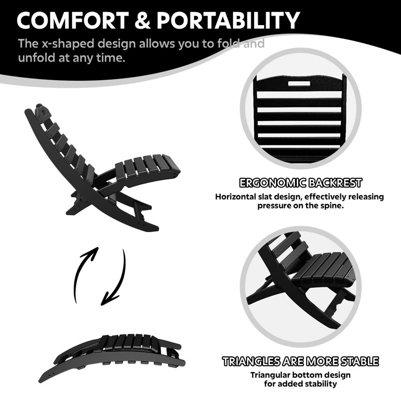 4 Pcs Outdoor Folding Adirondack Chairs (Set Of 4), Black