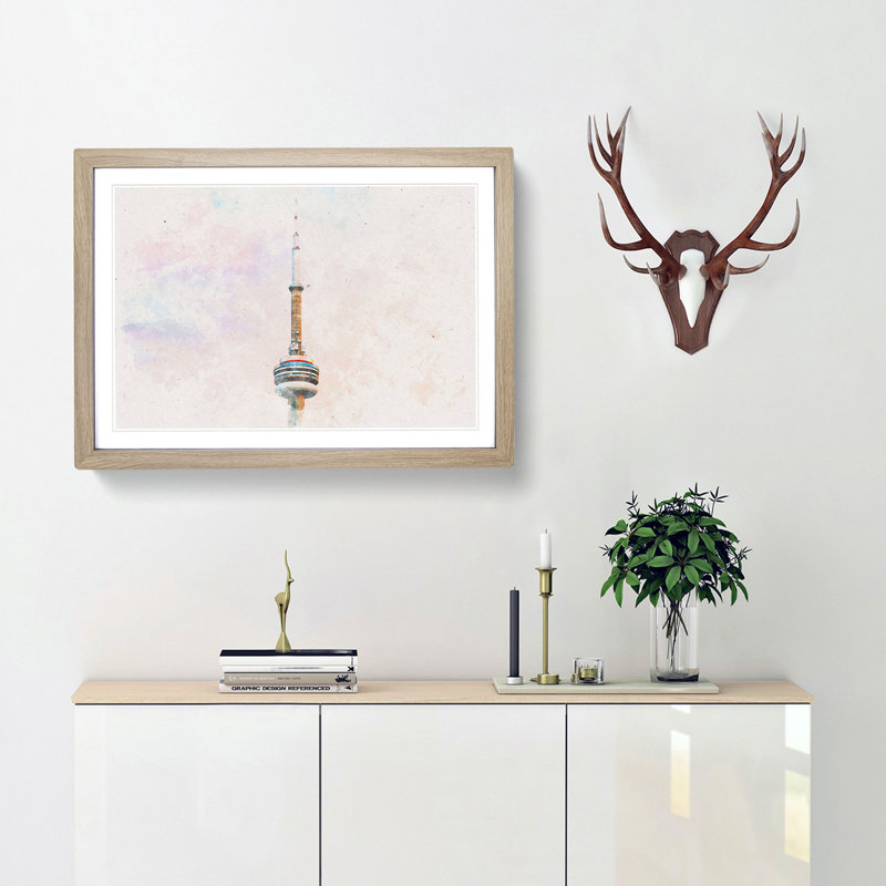 The CN Tower in Toronto Canada - Picture Frame Painting Print, 36cm H x 48cm W x 2cm D, Walnut Framed