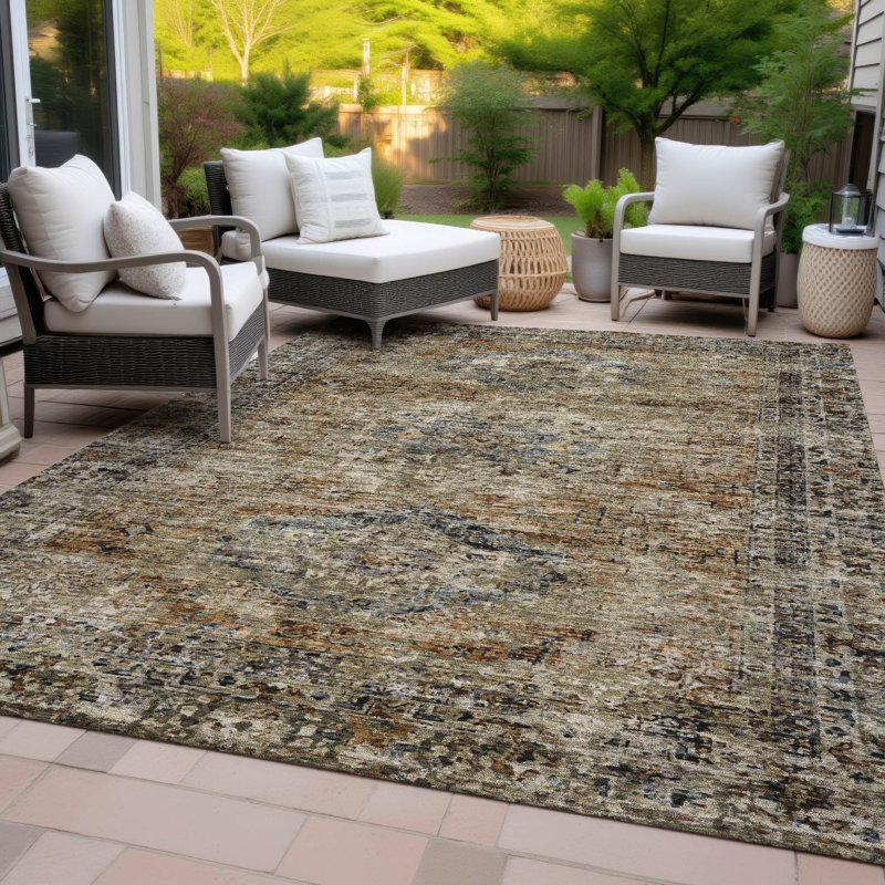 Machine Washable Indoor/Outdoor Labon ACN2170 Global Rug, Rectangle 3' x 5'