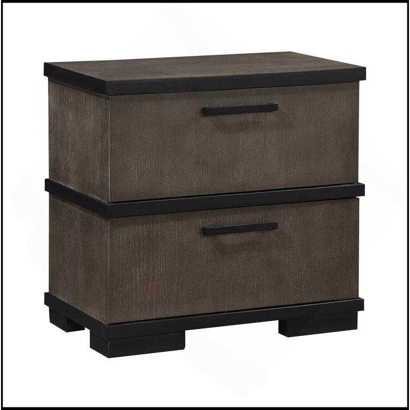 Mobilier de chambre à coucher à 2 tiroirs et 2 tiroirs à finition bicolore brun et noir