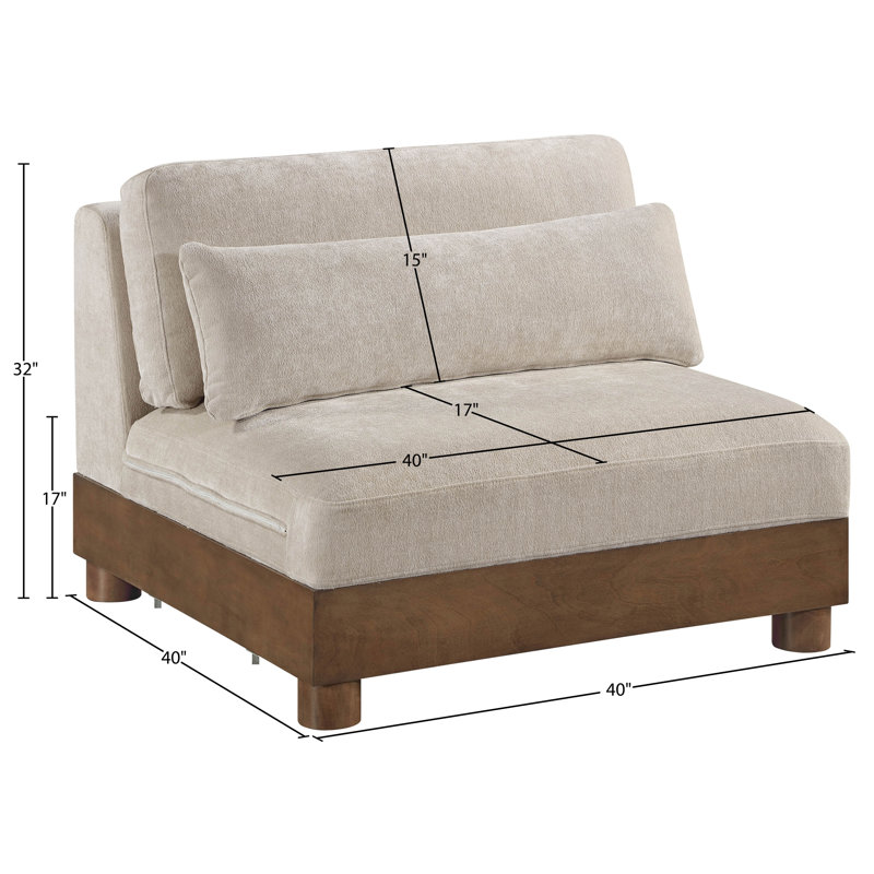 Fauteuil modulaire rembourré en tissu Turin Chenille, Tissu chenille taupe, Brun