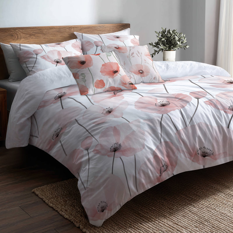 Ensemble d'édredon floral 6 pièces - Ensemble de literie et de coussins French Country Blush Poppies