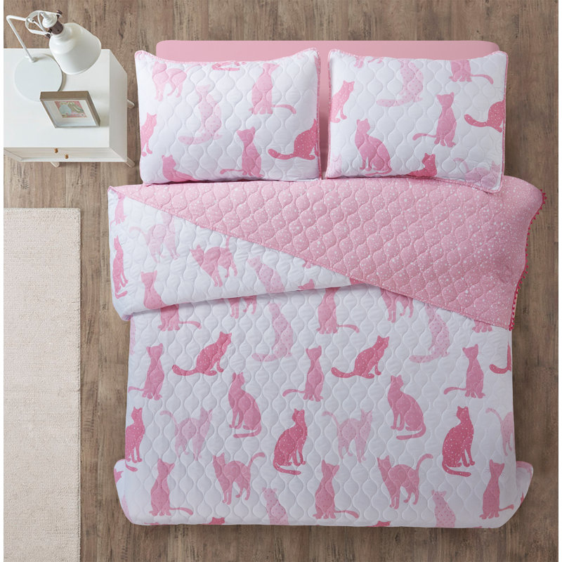 Pink Cat Quilts Polyester Quilt, Full Quilt + 2 Shams