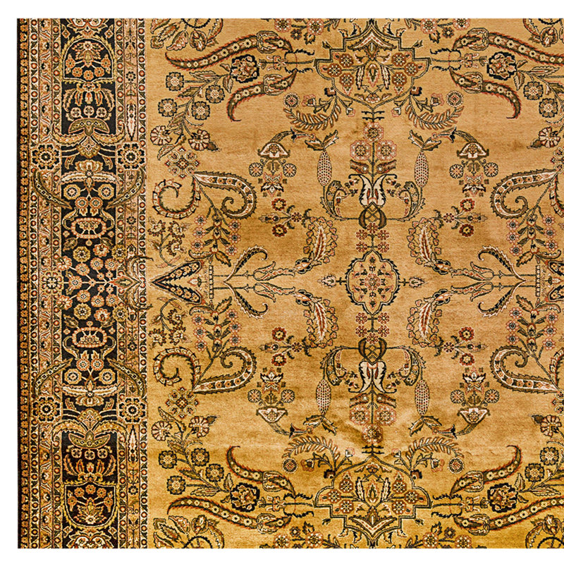 Tapis doré et noir de haute qualité noué à la main