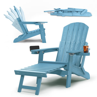 Proctorsville Foldable HIPS Outdoor Adirondack Chair with Cup Holder and Retractable Footrest