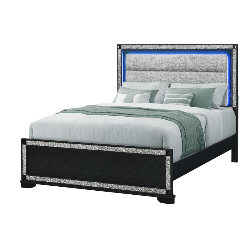 Grand lit gris anthracite Soleil, Grand, Noir