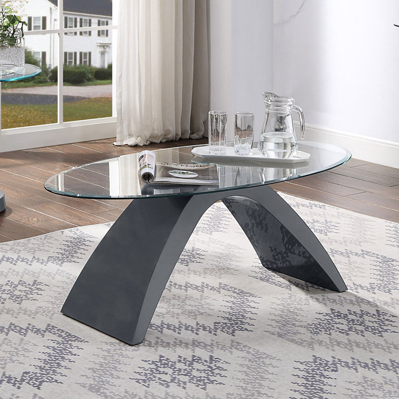 Hilry Glass Top Single Coffee Table, Gray