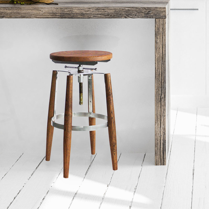 Swivel Solid Wood Adjustable Height Counter Stool with Steel Frame