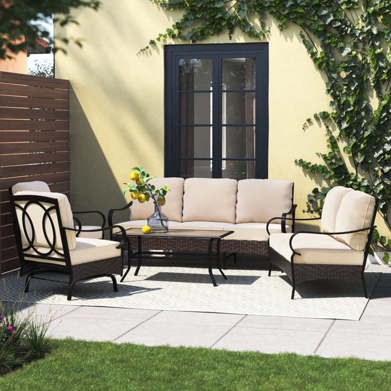Ensemble de conversation d'extérieur à bascule 9 personnes avec causeuse et chaises berçantes Sherborn, Beige, Non