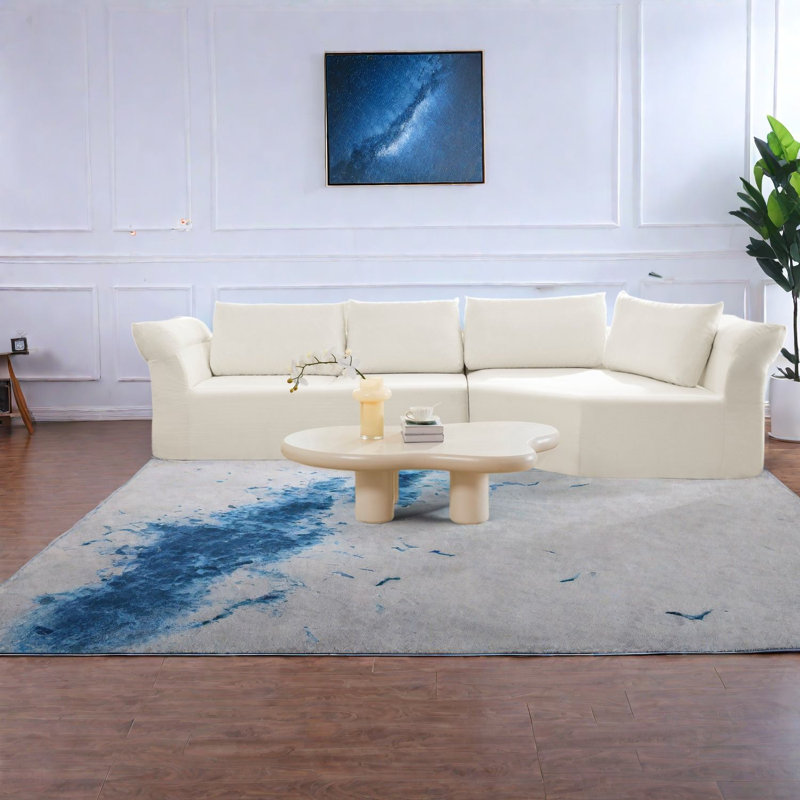 Canapé d'angle modulaire moderne, canapé quatre places en mousse beige, spacieux et incurvé pour la maison, Beige Linen