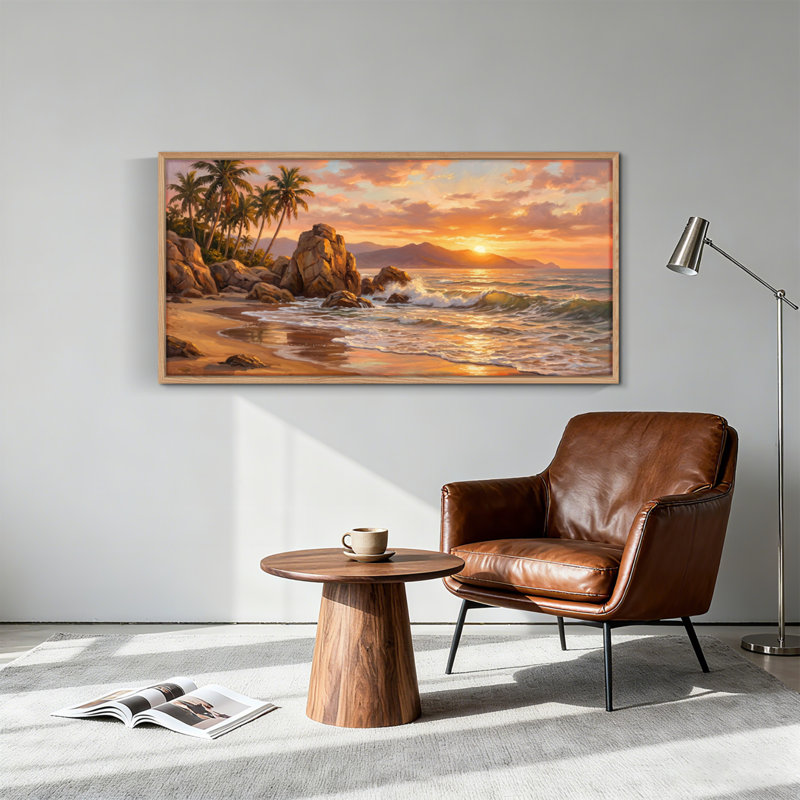 Tableau encadré sur toile « Coucher de soleil sur la plage », 122 x 61 cm (48 x 24 pouces), 1 pièce, 48 x 24 pouces