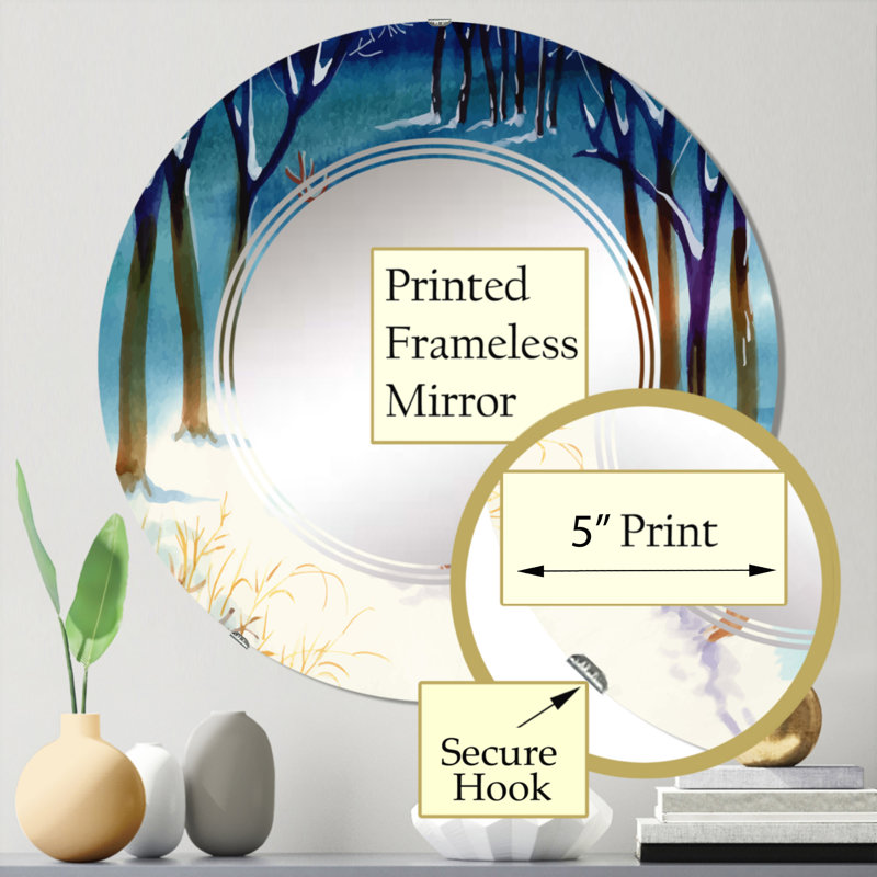 Paysage d'hiver avec cerfs - miroir mural rond, 24 po x 24 po