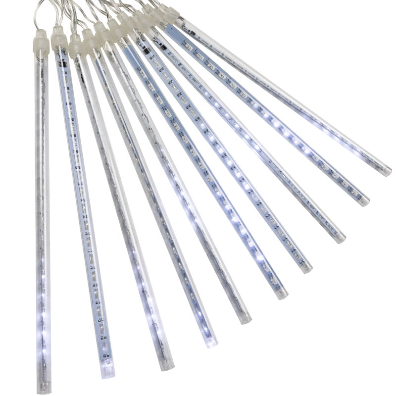 LED Snowfall Icicle Christmas Lights - Polar White - 15' Clear Wire - 10Ct