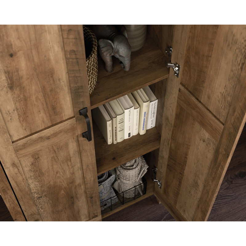 Tall Rustic Pine 2-Door Storage Cabinet with Adjustable Shelves