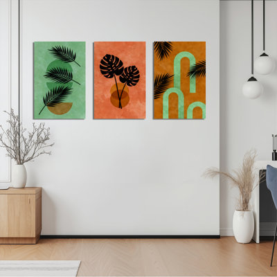Feuilles de palmier tropicales et art mural tendu sur toile Monstera, impression abstraite moderne (ensemble de 3)