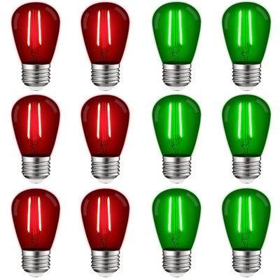 S14 LED Red and Green Light Bulbs, 0.5W, E26 Base, Indoor Outdoor