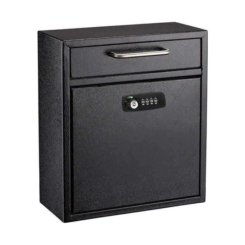 Medium Drop Box Wall Mounted Locking Mailbox With Key And Combination Lock, 12" H x 10.4" W x 4.5" D, Black