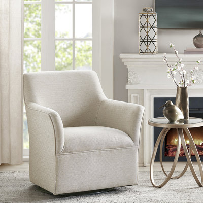 Fauteuil pivotant à 360° - Revêtement crème, structure en bois massif, charge maximale de 136 kg, pivotant, coussin intégré, aucun assemblage requis.