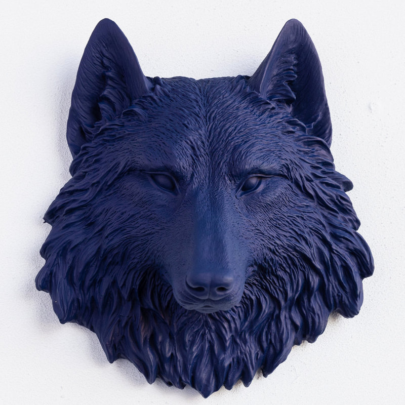 Décoration murale en faux empaillée mini loup, Marine