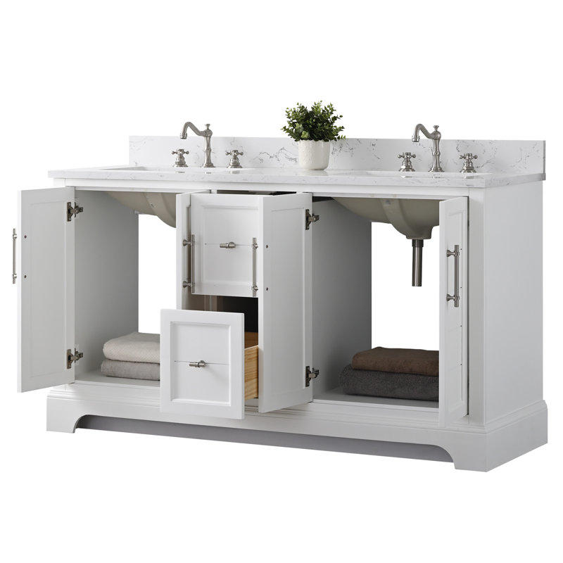 Komarek 60" Freestanding Double Sink Bathroom Vanity with Top, White