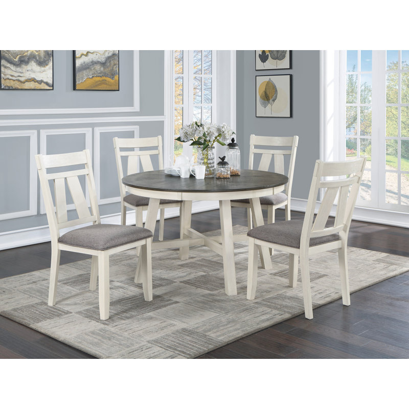 Gray and White Solid Wood Round Dining Table Set with Cushioned Chairs