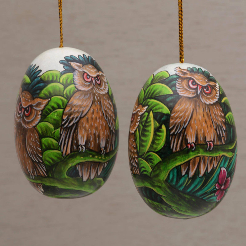Ensemble d'ornement en bois 2 pièces forêt des oiseaux