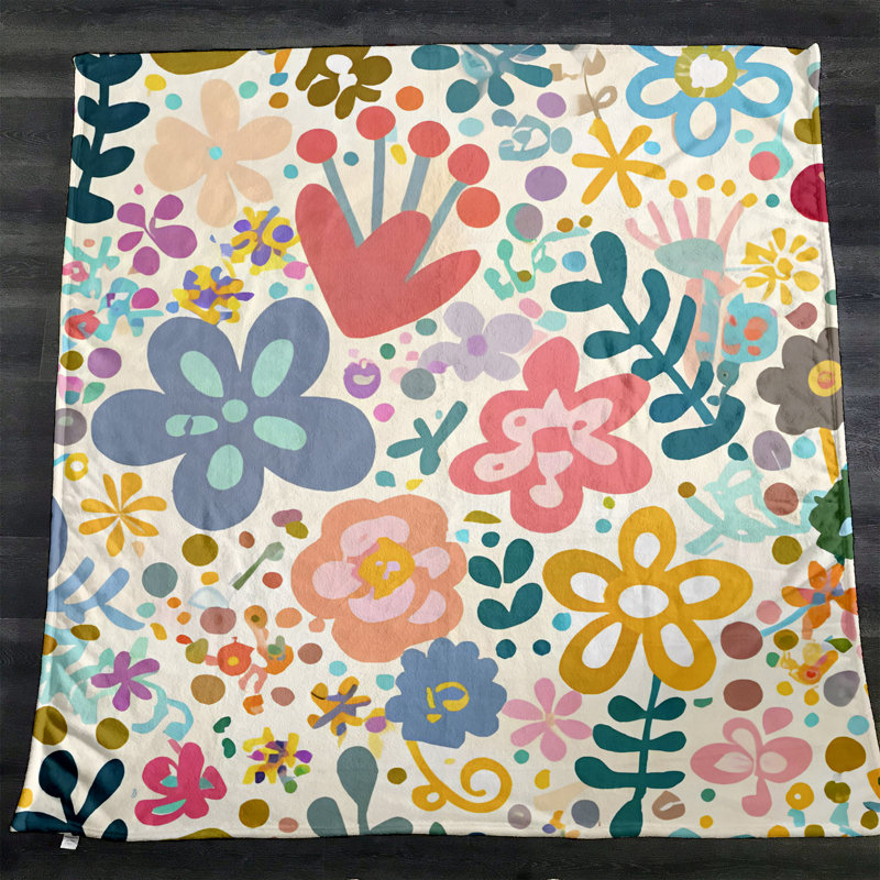 Throw Blanket, 68" W x 80" L, Floral/Abstract, Blue/Pink/Yellow