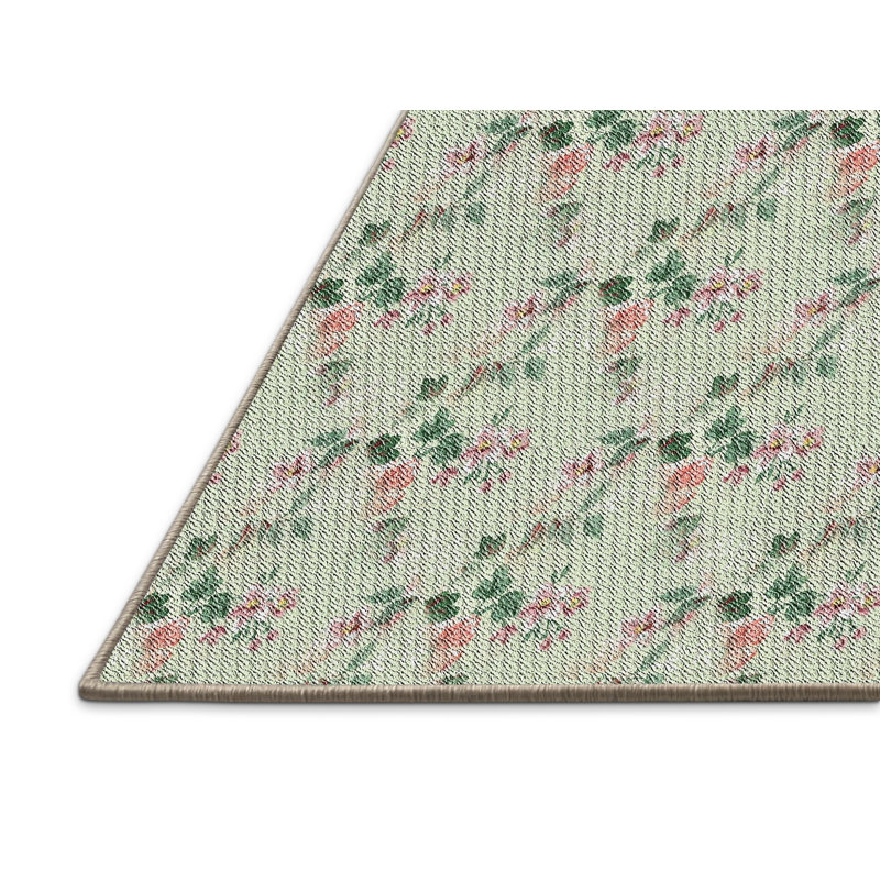 Tapis vert à motif floral Nabilité, Rectangle 3 pi x 5 pi