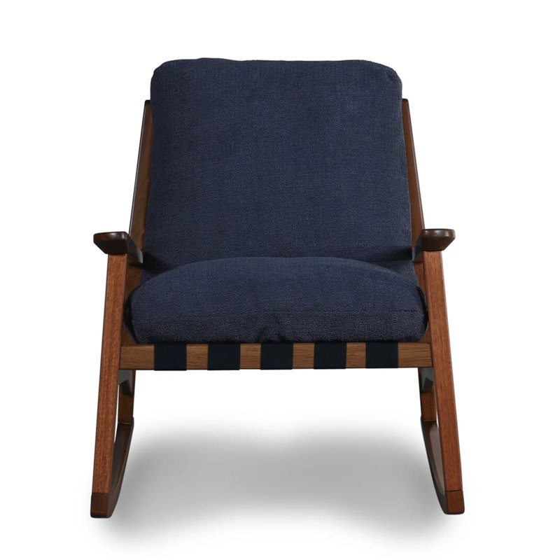 Chaise berçante Mid Century, Bleu indigo, Noyer brossé