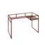 Bureau Yasin moderne et minimaliste en verre de 122 cm (48 po) – Structure en métal rouge, plateau en verre transparent, tablette latérale en bois, poste de travail informatique compact pour petits espaces
