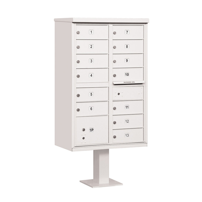 Boîte aux lettres horizontale à 13 portes à chargement frontal multi-unités 13C avec casier à colis, Blanc
