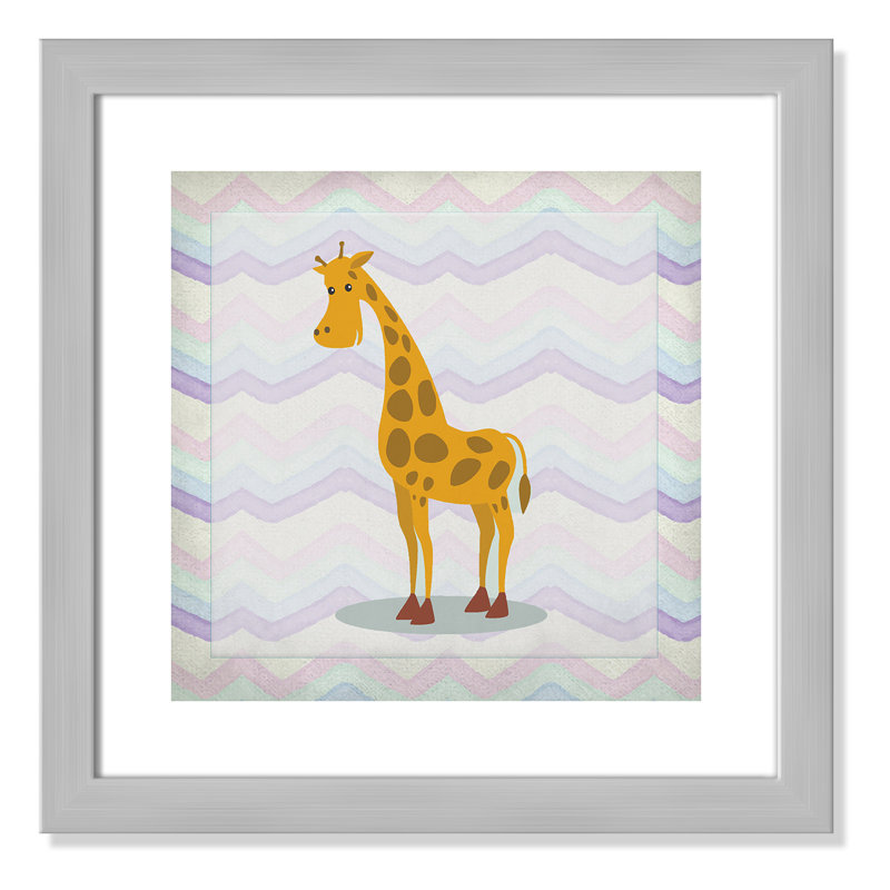 Décalcomanie murale «Pink Giraffe Time», Encadré plat argent, H 8 po x l 8 po x P 0,6 po