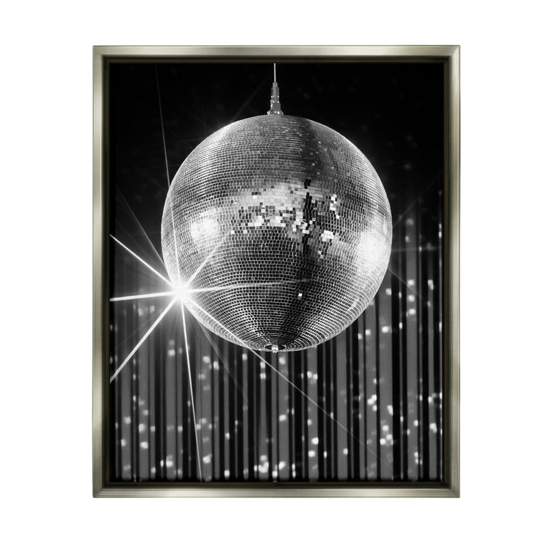 Boule disco noire par Jesse Keith, H 21 po x l 17 po x P 1,7 po, Cadre flottant gris lustré
