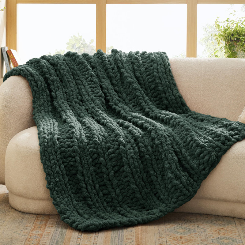 Jeté épais 100% chenille tricoté à la main pour canapé Essential Bedure, Vert foncé