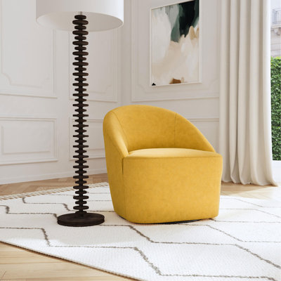Fauteuil pivotant rembourré jaune moutarde