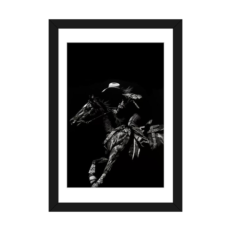 « scratching rodeo i », impression sur toile, Blanc, Papier d'art encadré noir, H 24 po x l 16 po x P 1 po
