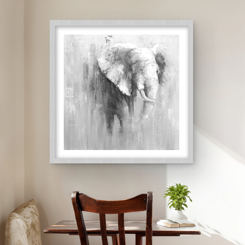 Abstract Grayscale Elephant - Monochrome Framed Print Decor