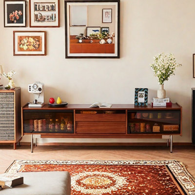 Meuble télé en bois massif de style rétro