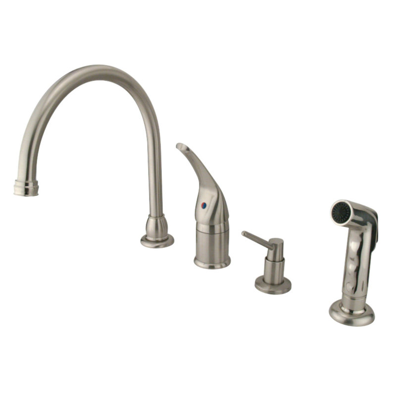 Kingston Brass Chatham Single-Handle 4-Hole Widespread Kitchen Faucet with Side Sprayer and Soap Dispenser, Brushed Nickel